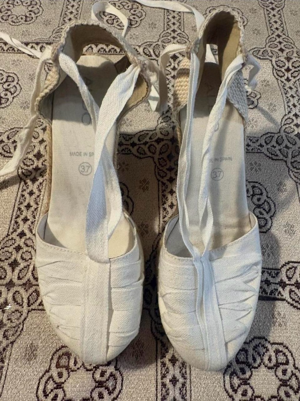 White Espadrille Flats Lace Up Style